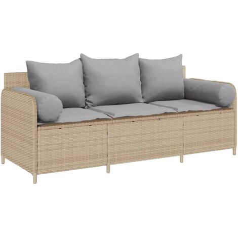 vidaXL Divano da Giardino con Cuscini a 3 Posti Beige in Polyrattan (1/5)