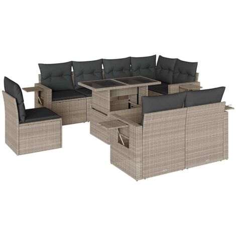 Set Divano da Giardino 9pz con Cuscini Grigio Chiaro Polyrattan vidaXL (1/5)