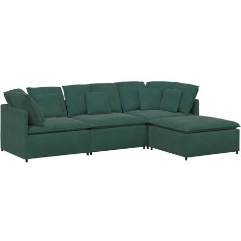 Divano Modulare con Poggiapiedi e Cuscini Velluto Verde Scuro vidaXL (1/5)