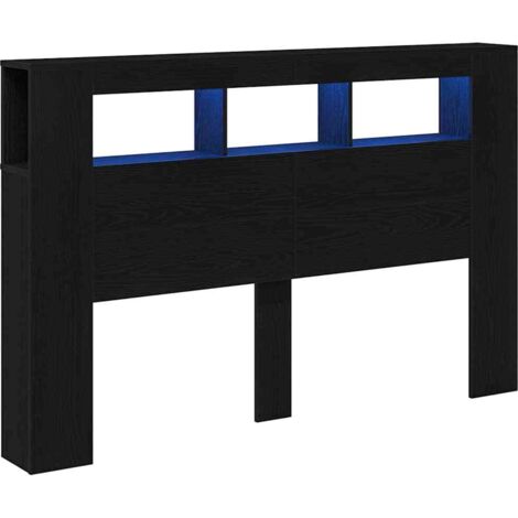 vidaXL Testiera LED con lo scaffale Rovere nero 160 x 18.5 x 103.5 cm