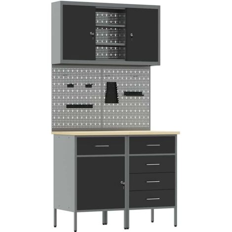 Banco da lavoro con blocco 5 pcs Nero 100 x 55 x 200 cm Acciaio vidaXL