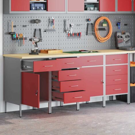 Mobile da lavoro 4 pcs Rosso e Grigio 200 x 55 x 85 cm vidaXL