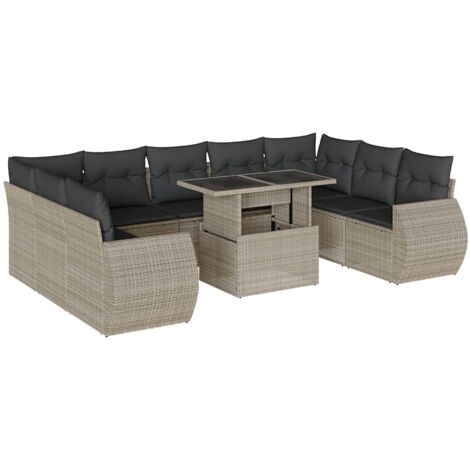 Set Divano Giardino 10 pz con Cuscini Grigio Chiaro Polyrattan vidaXL (1/5)