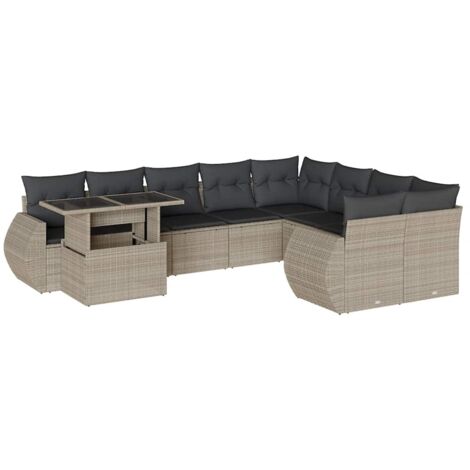 vidaXL Set Divano Giardino 10 pz con Cuscini Grigio Chiaro Polyrattan (1/5)