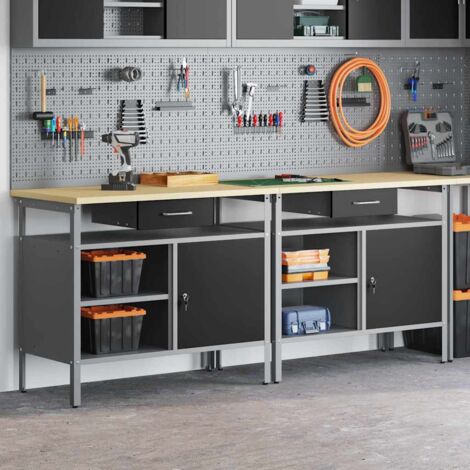 Set banco da lavoro 2 pcs Nero 200 x 55 x 85 cm Acciaio vidaXL