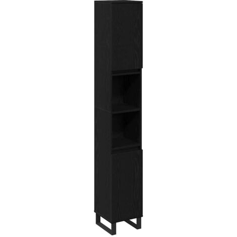 vidaXL Mobile da Bagno Rovere Nero 30 x 30 x 190 cm Legno multistrato