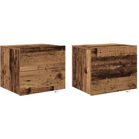 vidaXL Mobiletto da comodino a parete con cassetto 2 pcs Legno vecchio