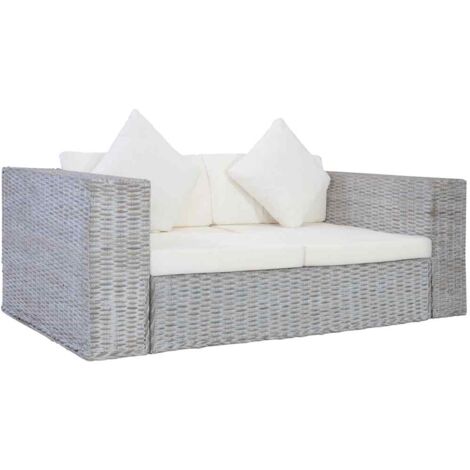 vidaXL Divano a 2 Posti con Cuscini Grigio in Rattan Naturale