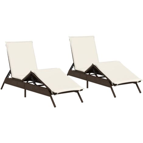 vidaXL Lettini Prendisole 2 pz con Cuscini Marrone in Polyrattan (1/5)