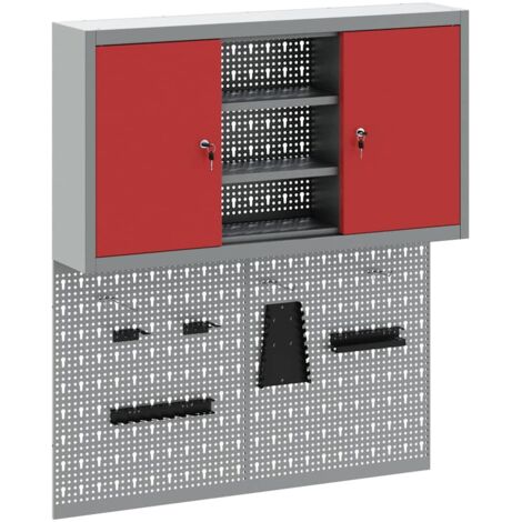 Set Armadietto degli Strumenti e Pannello Forato 3 pcs Rosso vidaXL