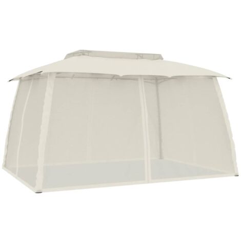 vidaXL Gazebo con Tetto Doppio e Pareti Rete Crema 3,93x2,93 m Acciaio