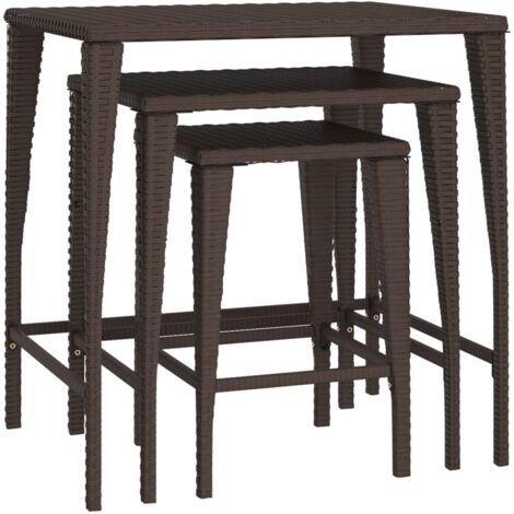 vidaXL Tavolini Impilabili da Giardino 3 pz Marroni in Polyrattan (1/5)