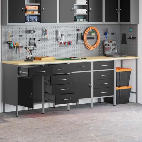 Mobile da lavoro 5 pcs Nero 255 x 55 x 85 cm Legno multistrato vidaXL