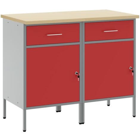 Mobile da lavoro 2 pcs Rosso e Grigio 100 x 55 x 85 cm vidaXL