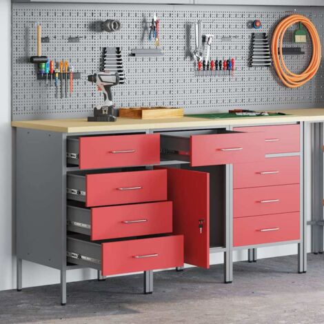 Mobile da lavoro 3 pcs Rosso e Grigio 150 x 55 x 85 cm vidaXL