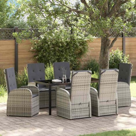 vidaXL Set da Pranzo per Giardino con cuscino 7 pcs Grigio polyrattan (1/5)