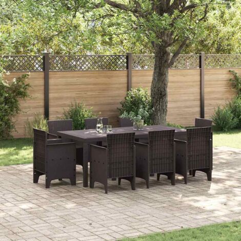 vidaXL Set da Pranzo per Giardino 9 pcs Marrone Rattan Polt