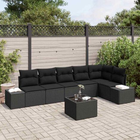 vidaXL Set Divano da Giardino con cuscino 7 pcs Nero polyrattan