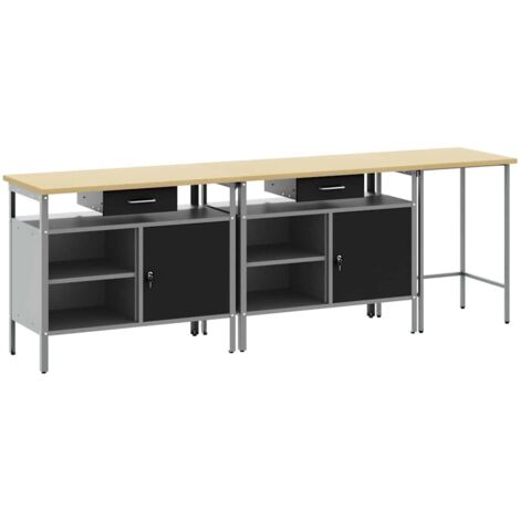 Set banco da lavoro con cassetto con blocco 3 pcs Rosso Acciaio vidaXL