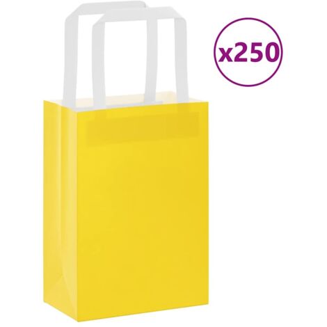 vidaXL Sacchetti di Carta 250 pz con Manici Gialli 15x8x21 cm (1/5)