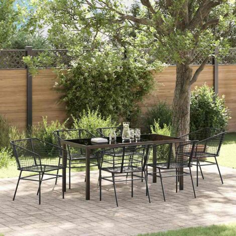 vidaXL Set da Pranzo per Giardino 7 pcs Nero polyrattan
