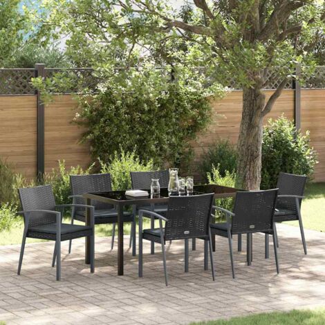 Set da Pranzo per Giardino 7 pcs Nero e Grigio Rattan in PE vidaXL (1/5)