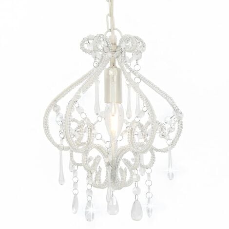Vidaxl – Lampadario rotondo con perle bianche E14 – Metallo e acrilico – Diametro 24 cm – Altezza 32 cm – Illuminazione decorativa per interni (1/6)