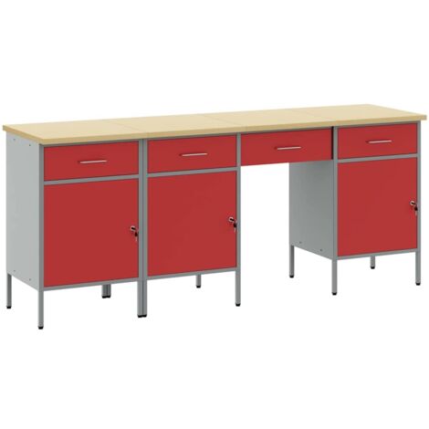Mobile da lavoro con cassetto 4 pcs Rosso 200 x 55 x 85 cm vidaXL