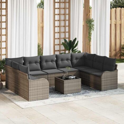 Set Divano da Giardino con cuscino 10 pcs Grigio Poly Rattan vidaXL (1/5)