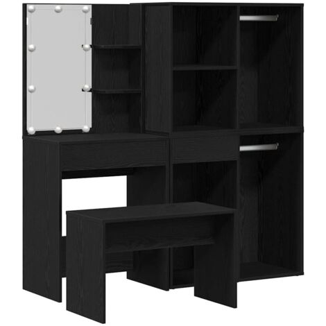 Set da tavolo da trucco con LED con cassetto 4 pcs Rovere Nero vidaXL (1/5)