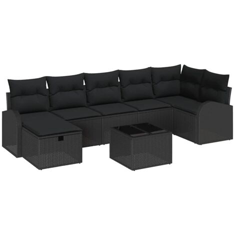 vidaXL Set di divani con cuscino 8 pcs Nero polyrattan (1/5)