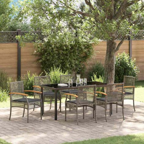 Set da Pranzo per Giardino 7 pcs Grigio e Nero Rattan vidaXL (1/5)