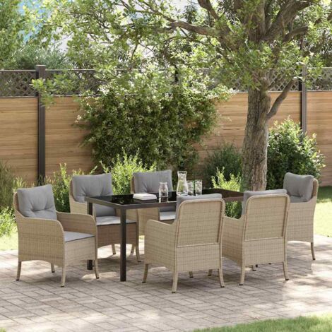 Set da Pranzo per Giardino con cuscino 7 pcs Beige polyrattan vidaXL (1/5)