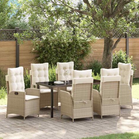 Set da Pranzo per Giardino con cuscino 7 pcs Beige polyrattan vidaXL (1/5)