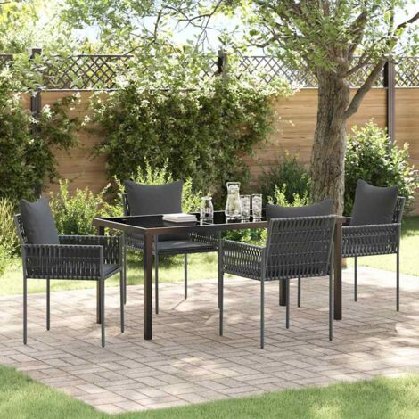 Set da Pranzo per Giardino 5 pcs Nero e Grigio Rattan in PE vidaXL (1/5)