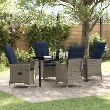 Set di tavolo e sedie con cuscino 5 pcs Grigio Rattan in PE vidaXL (1/5)