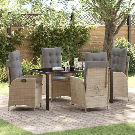 Set da Pranzo per Giardino con cuscino 5 pcs Beige polyrattan vidaXL (1/5)