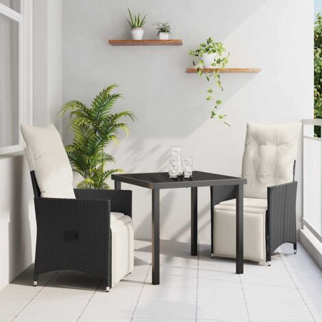 vidaXL Set da Pranzo per Giardino con cuscino 3 pcs Nero polyrattan (1/5)