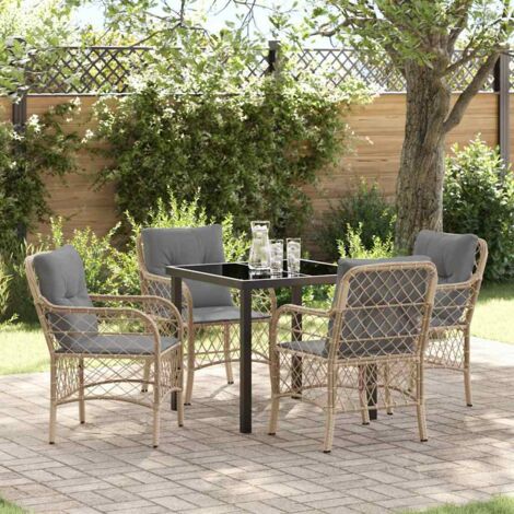 vidaXL Set da Pranzo per Giardino con cuscino 5 pcs Beige polyrattan (1/5)