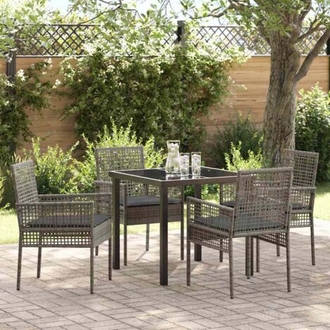 Set da Pranzo per Giardino con cuscino 5 pcs Grigio polyrattan vidaXL (1/5)