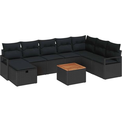 Set Divano da Giardino con cuscino 9 pcs Nero polyrattan vidaXL (1/5)