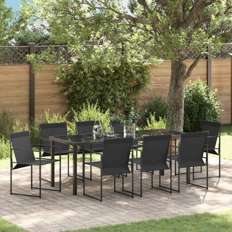 Set da Pranzo per Giardino 9 pcs Nero Textilene e Acciaio vidaXL (1/5)