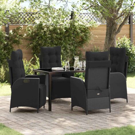 Set da Pranzo per Giardino con cuscino 5 pcs Nero polyrattan vidaXL (1/5)