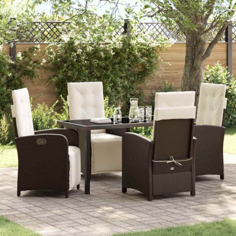 Set da Pranzo per Giardino con cuscino 5 pcs Marrone polyrattan vidaXL (1/5)