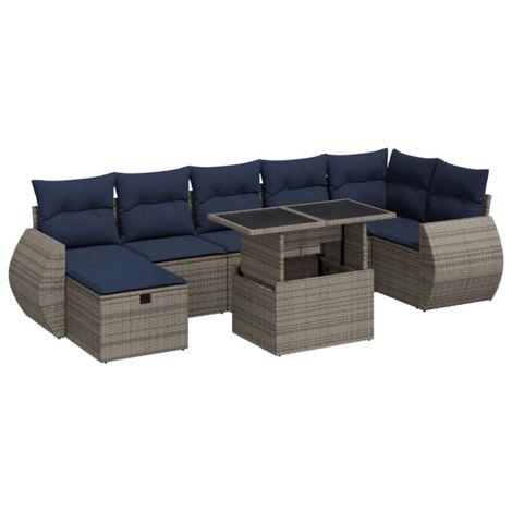 vidaXL Set Divani Giardino 8 pz con Cuscini Grigio Polyrattan Acacia (1/5)