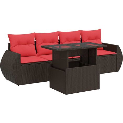 vidaXL Set Divano da Giardino 5 pz Cuscini Marrone Polyrattan e Acacia (1/5)