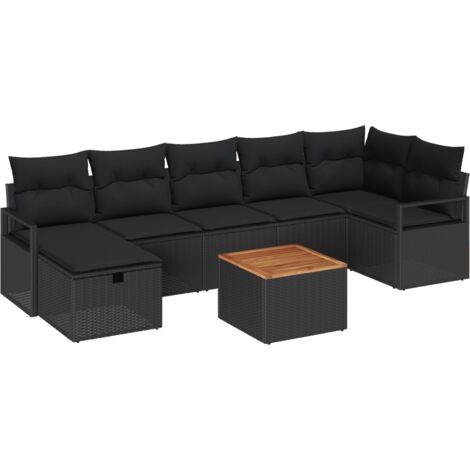 Set da giardino 8 pezzi con cuscini - Nero in polirattan vidaXL (1/5)