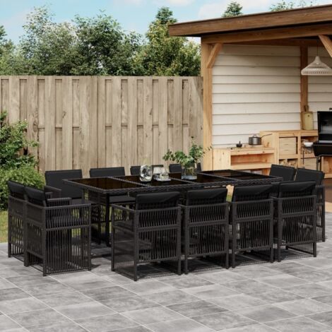 vidaXL Set da Pranzo da Giardino 13pz con Cuscini Nero in Polyrattan