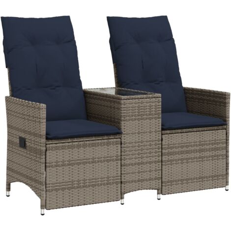 Divano da giardino reclinabile a 2 posti con tavolo grigio in polyrattan vidaXL (1/5)