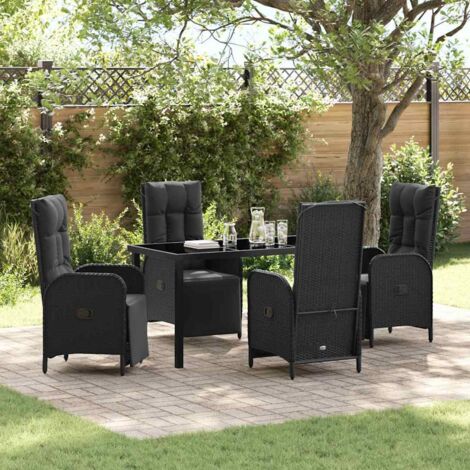 Set da Pranzo per Giardino con cuscino 5 pcs Nero polyrattan vidaXL (1/5)